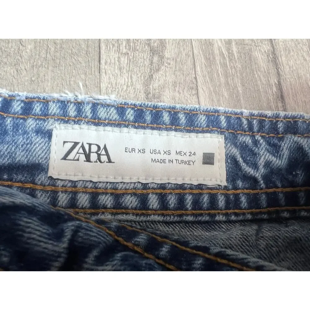 Zara Denim Skort Women’s XS Blue Asymmetrical Wrap Mini Skirt Raw Hem Y2K